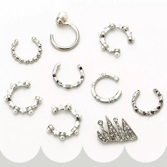 Ear Cuff Rhinestone & Pearl Bohemian Earring 2 Set - Picture 3 of 4